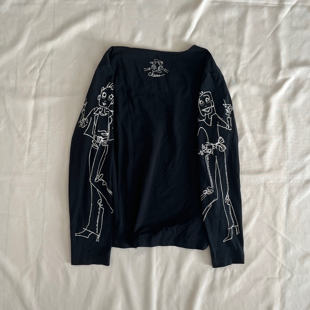 Chico's Black Long Sleeve Tee with White Graphic